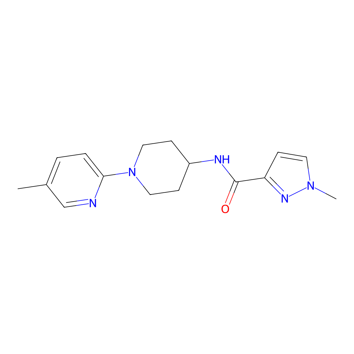 1-methyl-N-[1-(5-methylpyridin-2-yl)piperidin-4-yl]-1H-pyrazole-3-carboxamide molecular structure, CAS 3030808-54-6