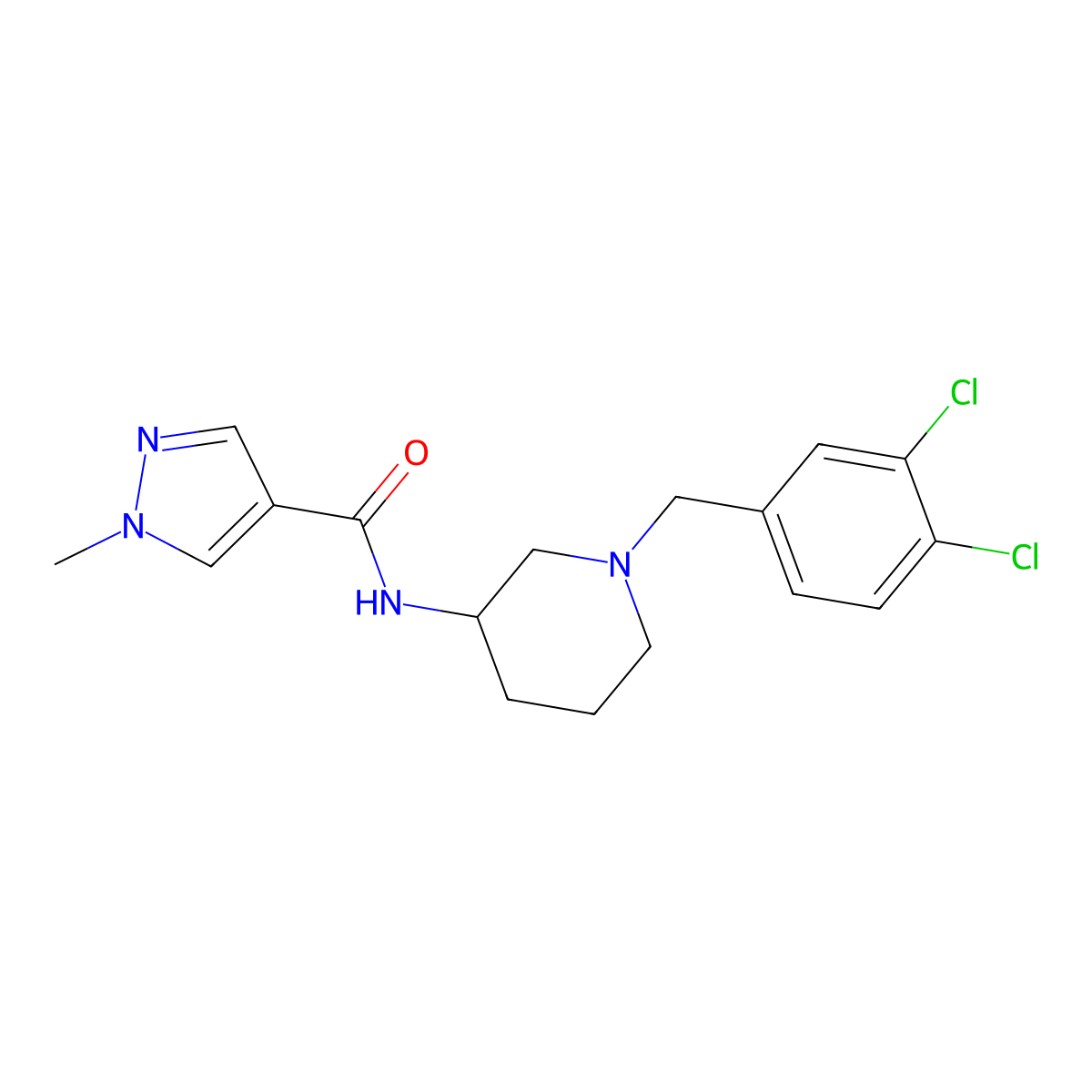 N-{1-[(3,4-dichlorophenyl)methyl]piperidin-3-yl}-1-methyl-1H-pyrazole-4-carboxamide molecular structure, CAS 3030808-60-4