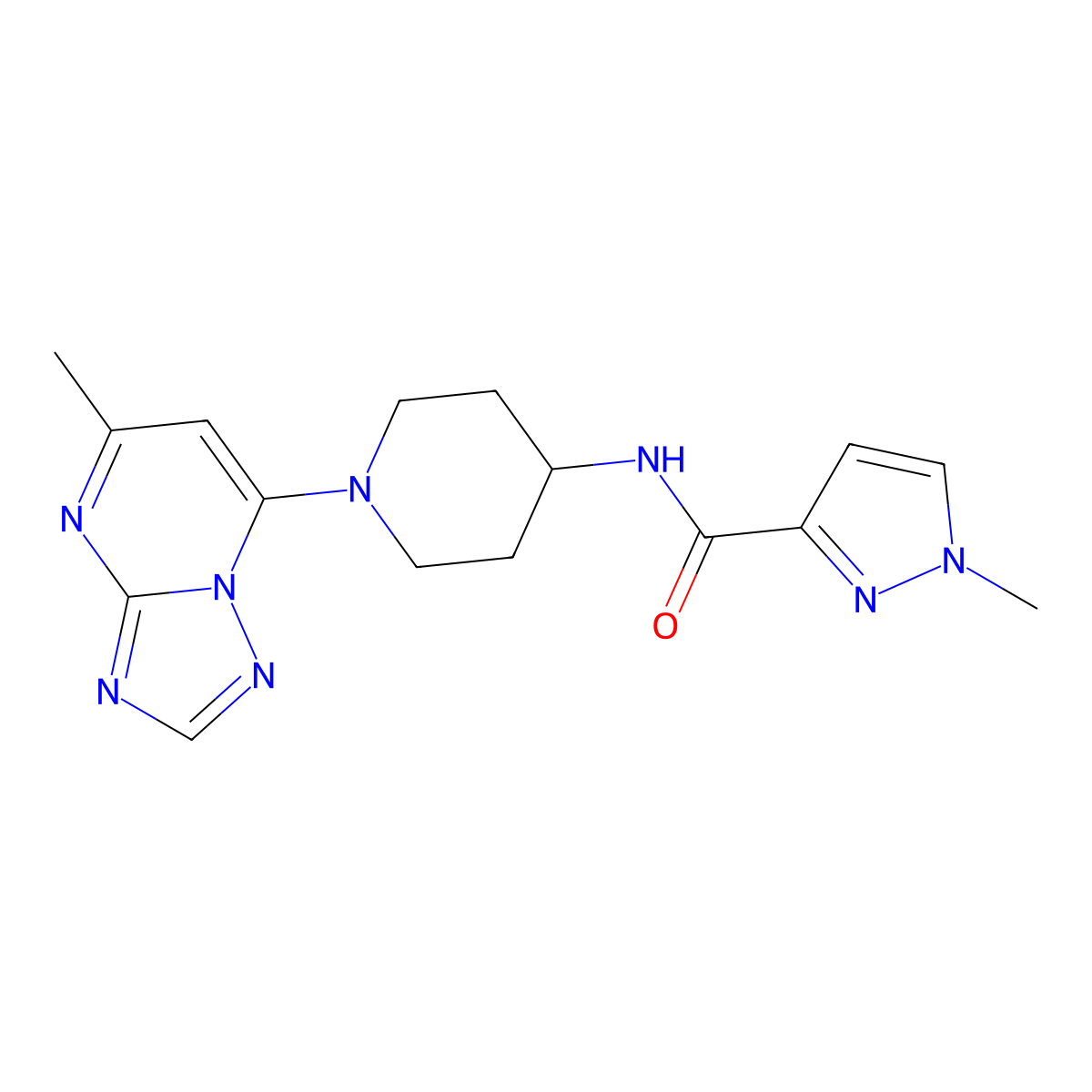 1-methyl-N-(1-{5-methyl-[1,2,4]triazolo[1,5-a]pyrimidin-7-yl}piperidin-4-yl)-1H-pyrazole-3-carboxamide molecular structure, CAS 3030808-63-7
