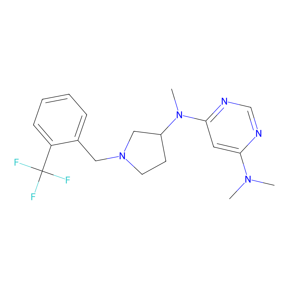 N4,N4,N6-trimethyl-N6-(1-{[2-(trifluoromethyl)phenyl]methyl}pyrrolidin-3-yl)pyrimidine-4,6-diamine molecular structure, CAS 3030808-65-9