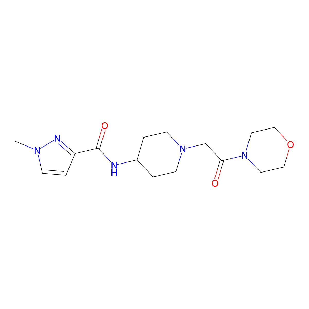 1-methyl-N-{1-[2-(morpholin-4-yl)-2-oxoethyl]piperidin-4-yl}-1H-pyrazole-3-carboxamide molecular structure, CAS 3030808-80-8