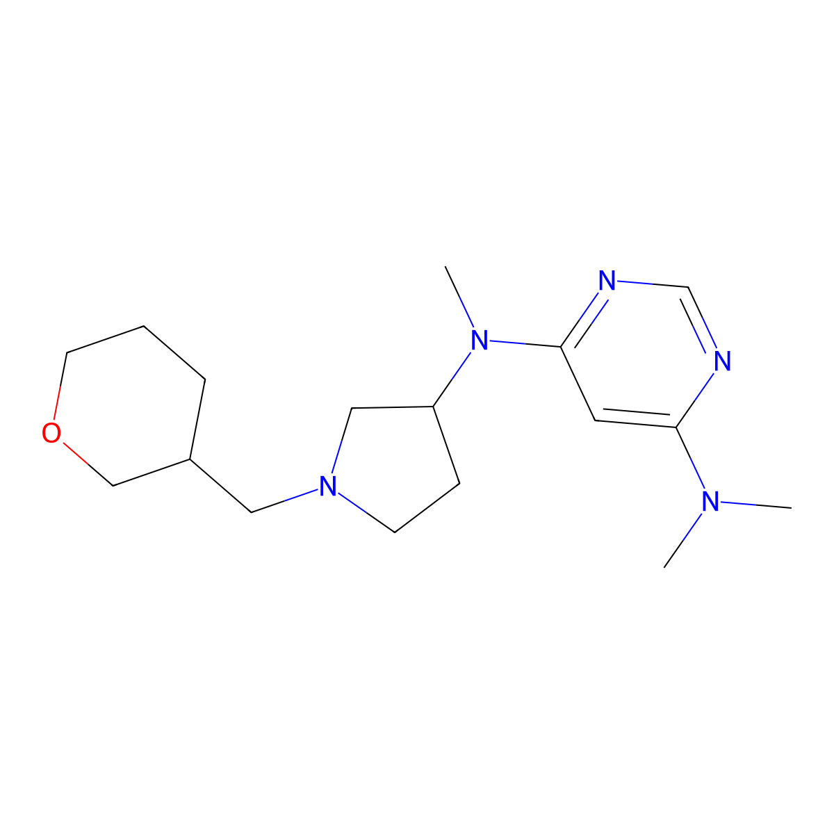 N4,N4,N6-trimethyl-N6-{1-[(oxan-3-yl)methyl]pyrrolidin-3-yl}pyrimidine-4,6-diamine molecular structure, CAS 3030808-83-1