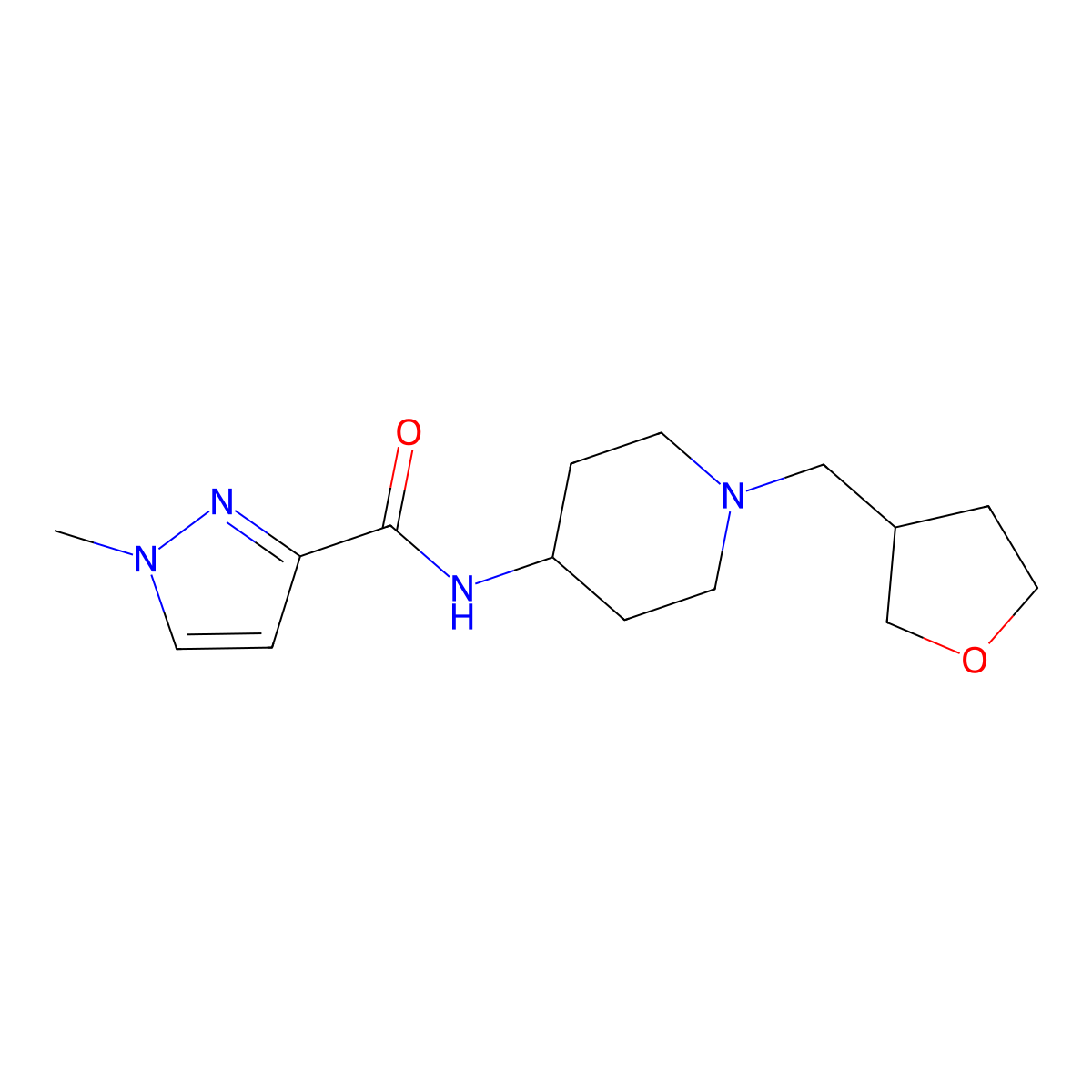 1-methyl-N-{1-[(oxolan-3-yl)methyl]piperidin-4-yl}-1H-pyrazole-3-carboxamide molecular structure, CAS 3030808-84-2