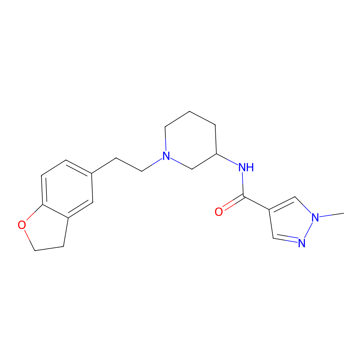 N-{1-[2-(2,3-dihydro-1-benzofuran-5-yl)ethyl]piperidin-3-yl}-1-methyl-1H-pyrazole-4-carboxamide molecular structure, CAS 3030808-85-3