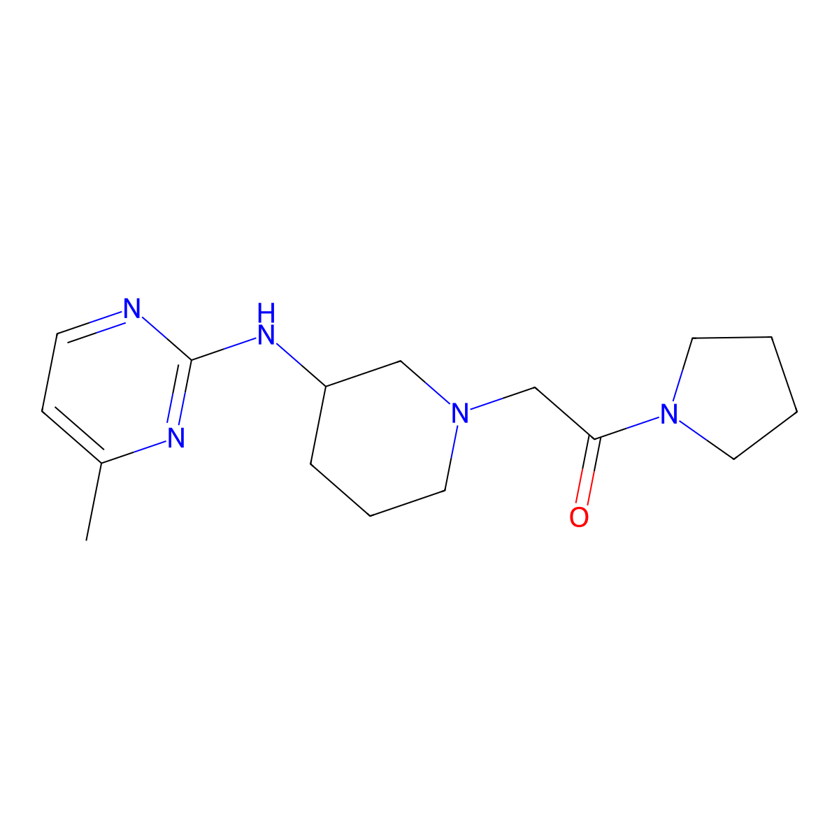 2-{3-[(4-Methylpyrimidin-2-yl)amino]piperidin-1-yl}-1-(pyrrolidin-1-yl)ethan-1-one molecular structure, CAS 3030808-88-6
