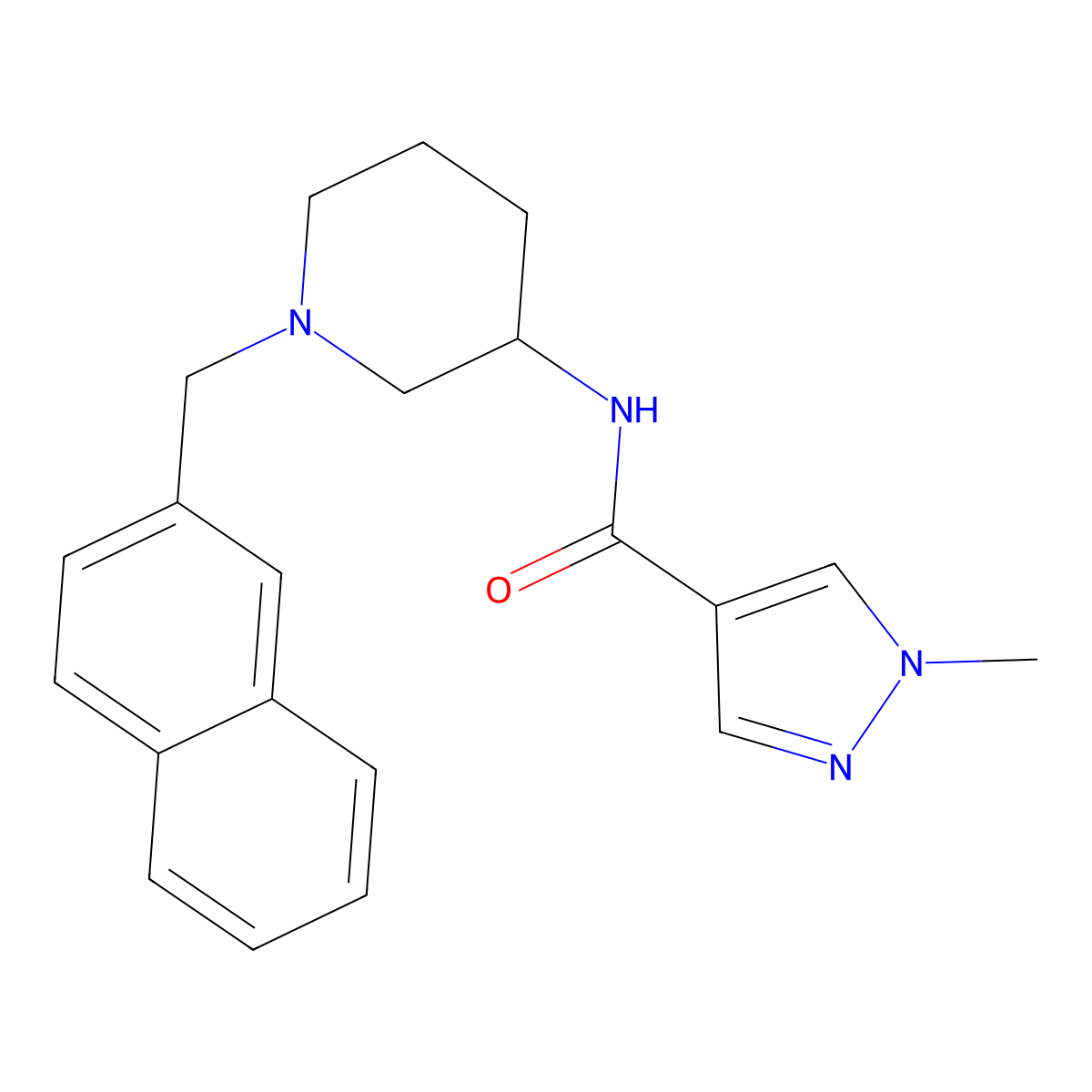 1-methyl-N-{1-[(naphthalen-2-yl)methyl]piperidin-3-yl}-1H-pyrazole-4-carboxamide molecular structure, CAS 3030808-95-5