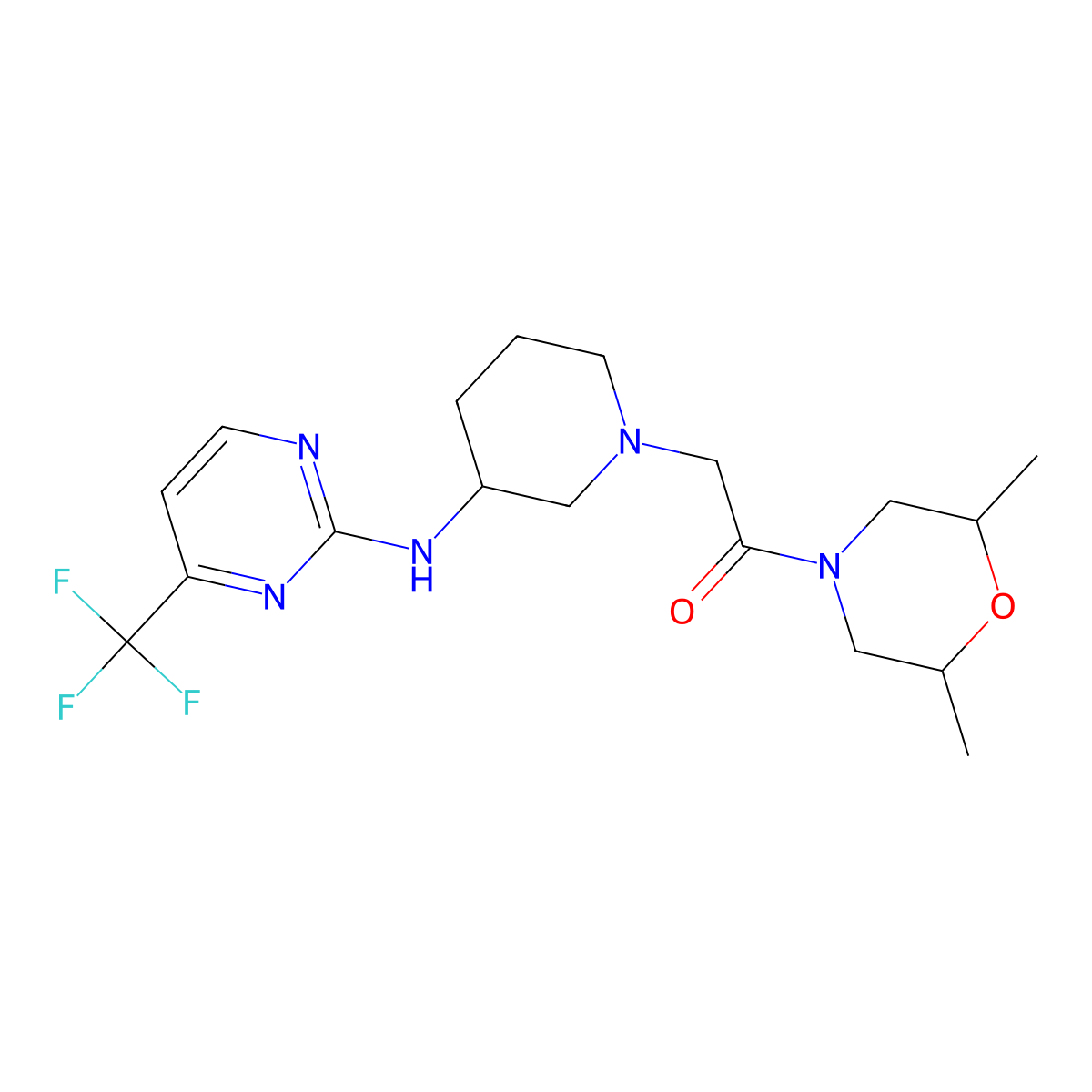 1-(2,6-Dimethylmorpholin-4-yl)-2-(3-{[4-(trifluoromethyl)pyrimidin-2-yl]amino}piperidin-1-yl)ethan-1-one molecular structure, CAS 3030808-96-6
