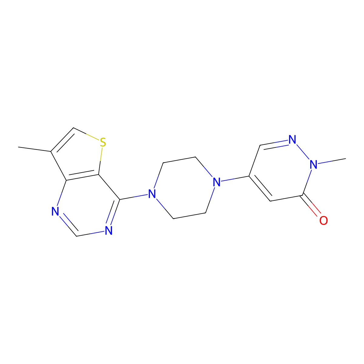 2-Methyl-5-(4-{7-methylthieno[3,2-d]pyrimidin-4-yl}piperazin-1-yl)-2,3-dihydropyridazin-3-one molecular structure, CAS 3030809-00-5