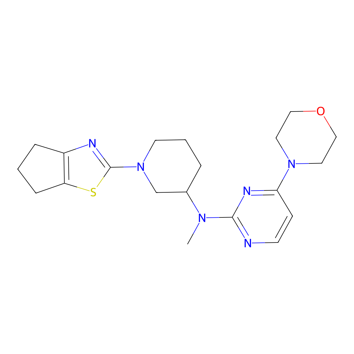 N-(1-{4H,5H,6H-cyclopenta[d][1,3]thiazol-2-yl}piperidin-3-yl)-N-methyl-4-(morpholin-4-yl)pyrimidin-2-amine molecular structure, CAS 3030809-01-6
