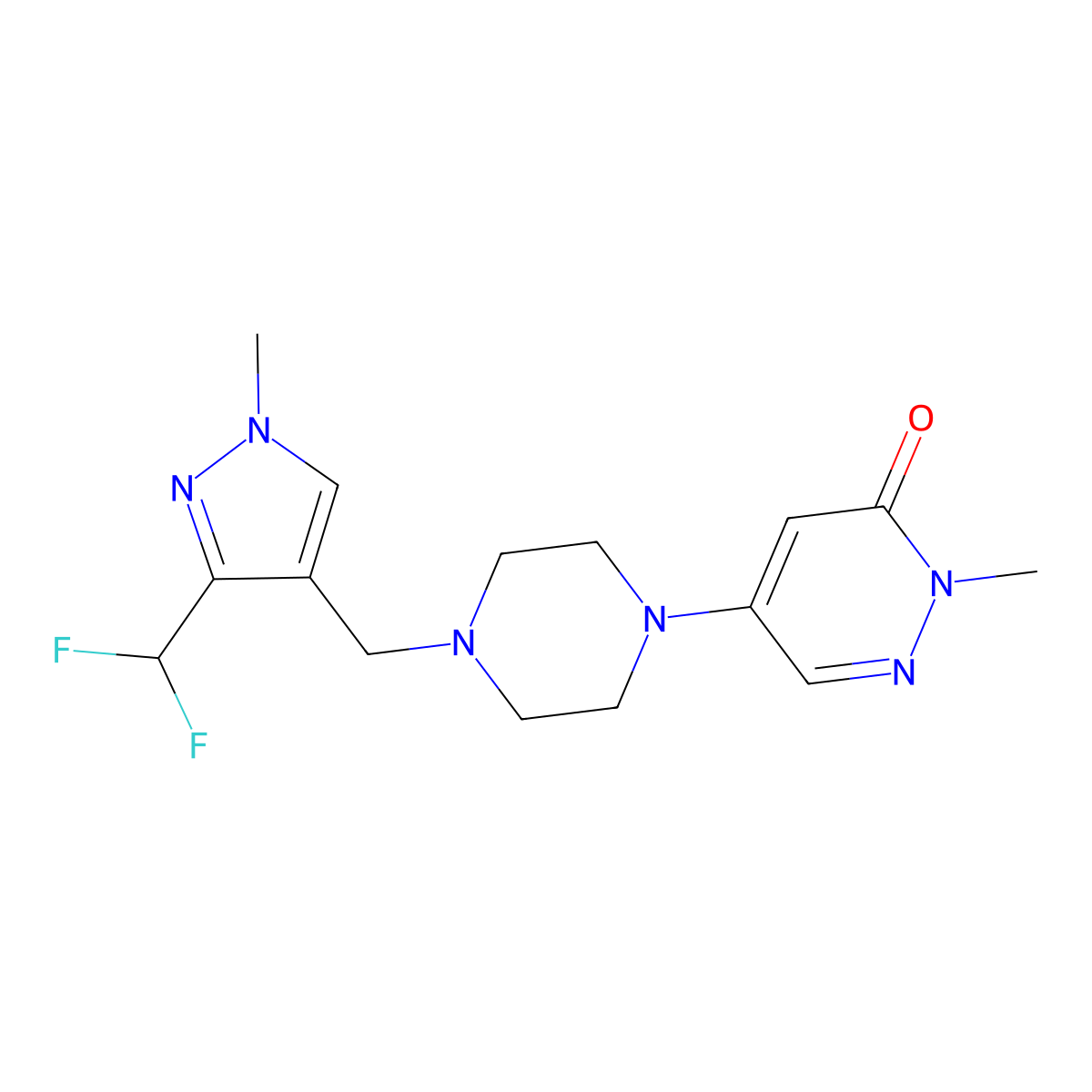 5-[4-[[3-(Difluoromethyl)-1-methylpyrazol-4-yl]methyl]piperazin-1-yl]-2-methylpyridazin-3-one molecular structure, CAS 3030809-10-7