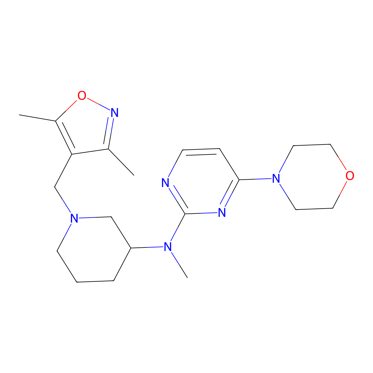 N-{1-[(3,5-dimethyl-1,2-oxazol-4-yl)methyl]piperidin-3-yl}-N-methyl-4-(morpholin-4-yl)pyrimidin-2-amine molecular structure, CAS 3030809-11-8