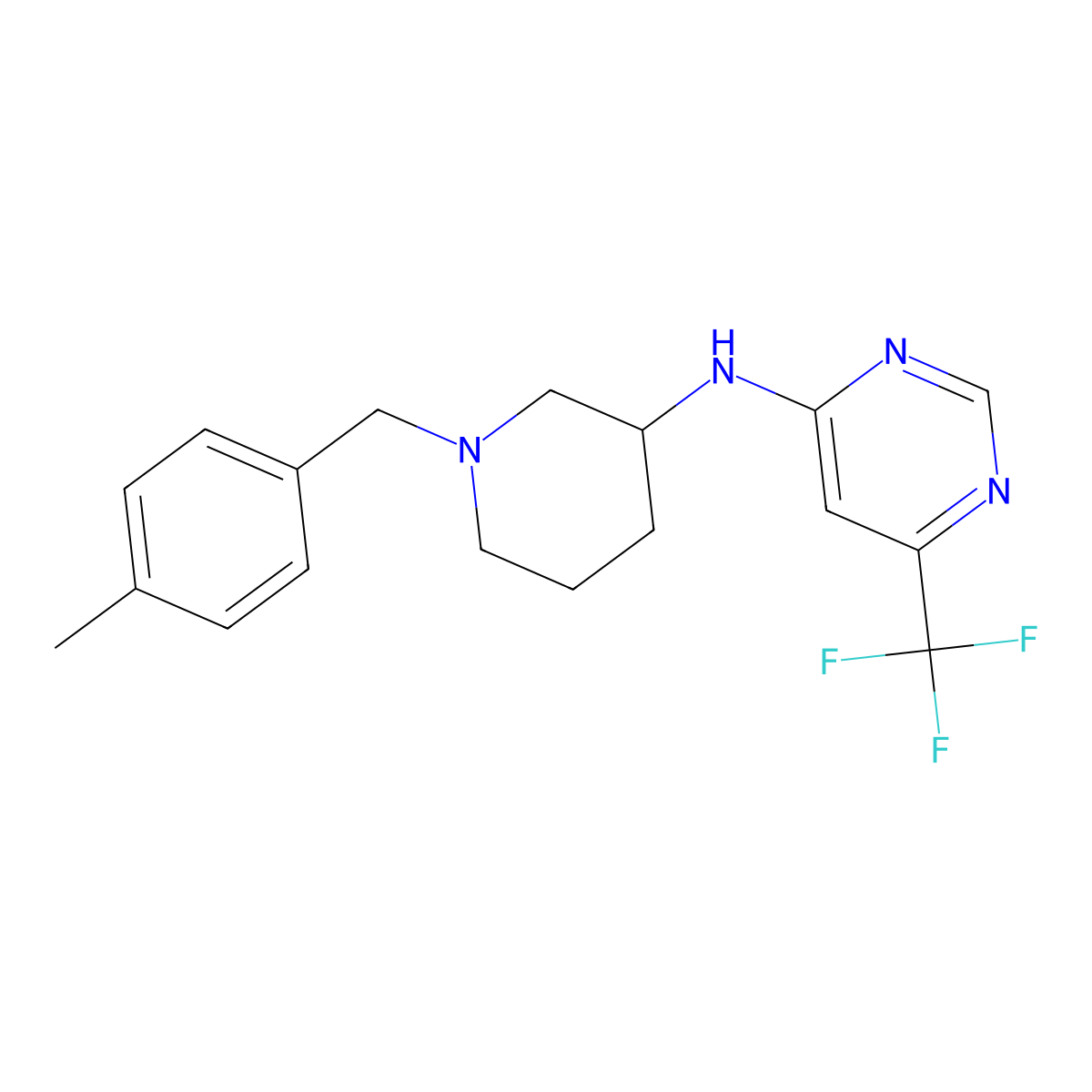 N-[1-[(4-methylphenyl)methyl]piperidin-3-yl]-6-(trifluoromethyl)pyrimidin-4-amine molecular structure, CAS 3030809-12-9