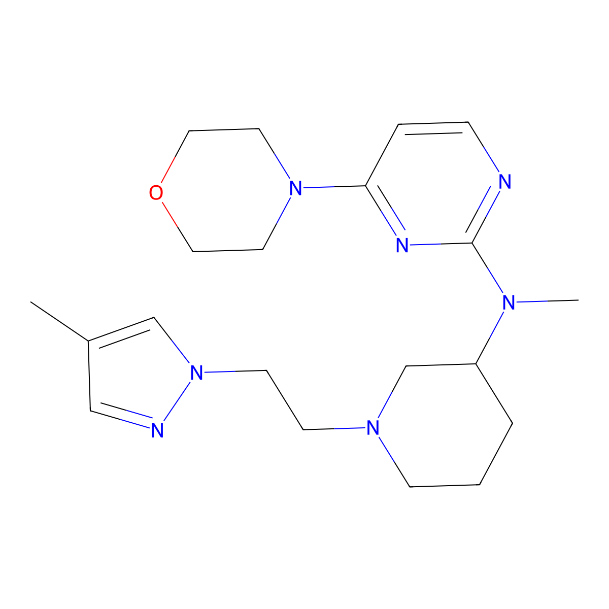 N-methyl-N-{1-[2-(4-methyl-1H-pyrazol-1-yl)ethyl]piperidin-3-yl}-4-(morpholin-4-yl)pyrimidin-2-amine molecular structure, CAS 3030809-14-1