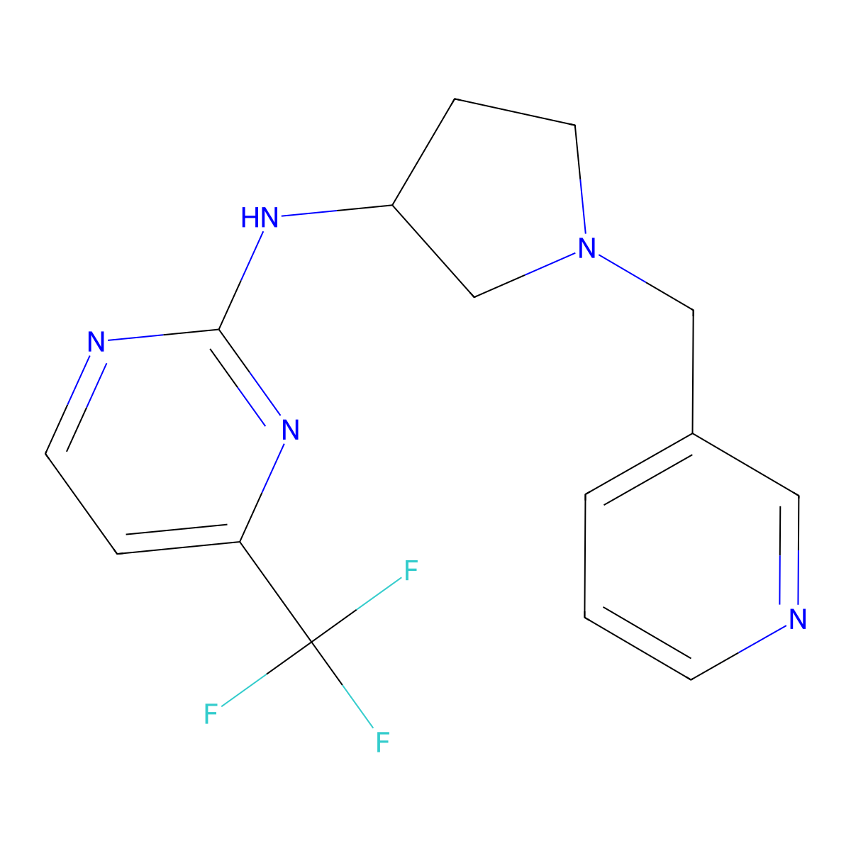 N-{1-[(pyridin-3-yl)methyl]pyrrolidin-3-yl}-4-(trifluoromethyl)pyrimidin-2-amine molecular structure, CAS 3030809-15-2