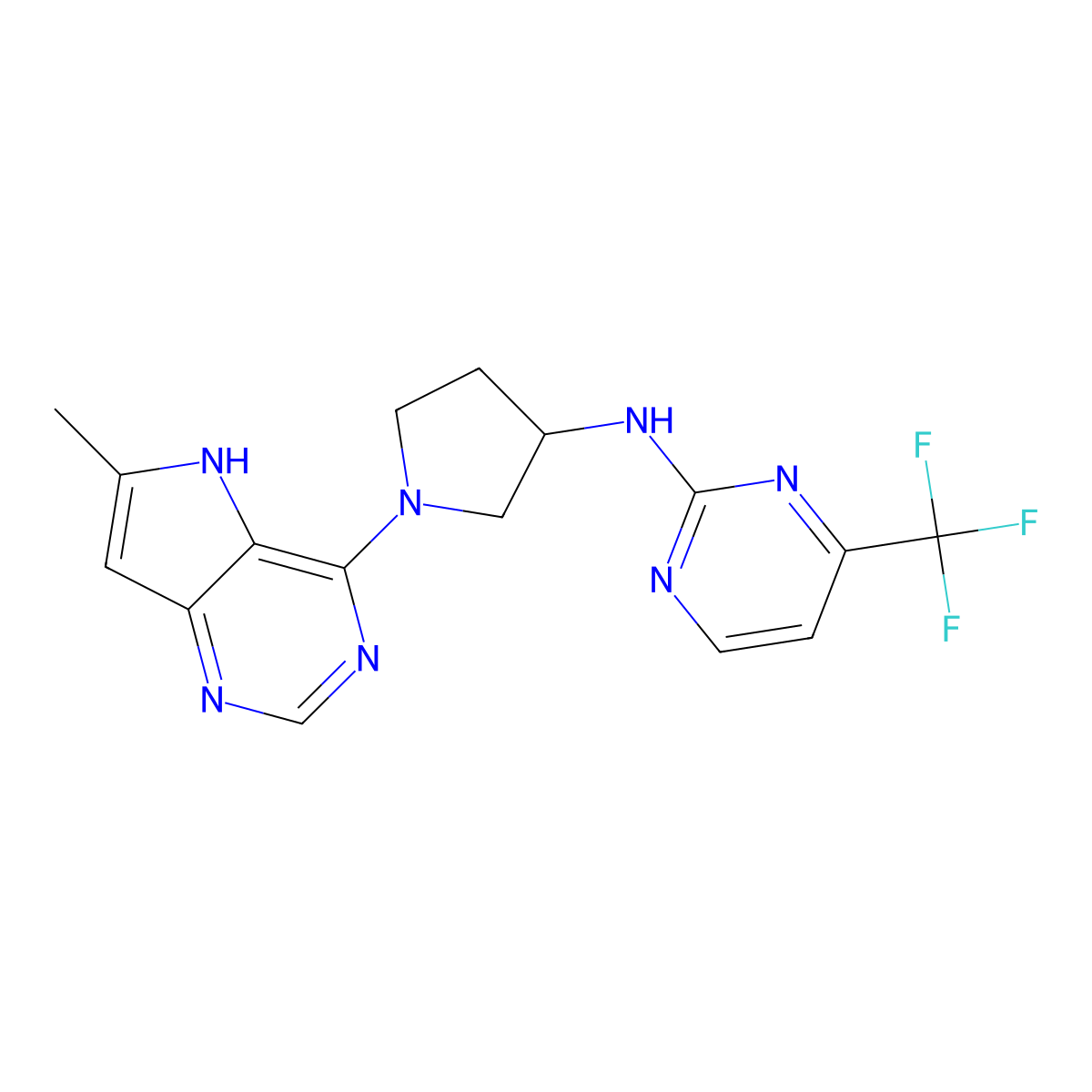 N-(1-{6-methyl-5H-pyrrolo[3,2-d]pyrimidin-4-yl}pyrrolidin-3-yl)-4-(trifluoromethyl)pyrimidin-2-amine molecular structure, CAS 3030809-19-6
