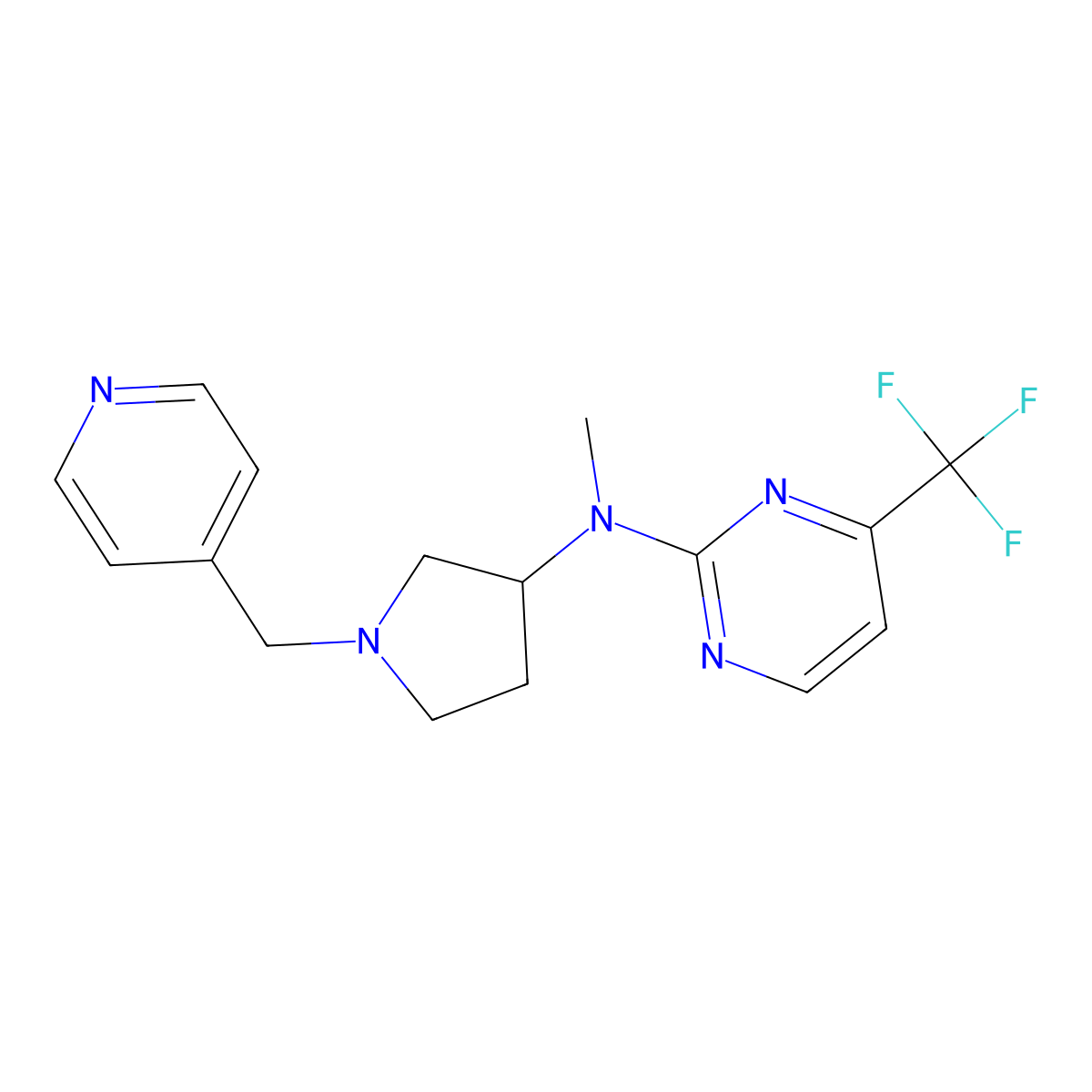 N-methyl-N-{1-[(pyridin-4-yl)methyl]pyrrolidin-3-yl}-4-(trifluoromethyl)pyrimidin-2-amine molecular structure, CAS 3030809-23-2
