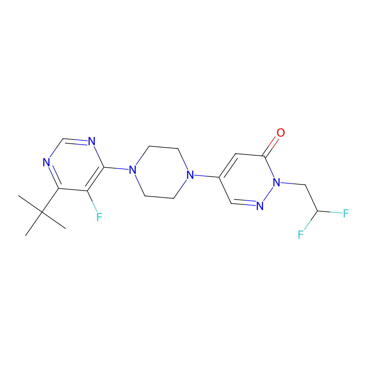 5-[4-(6-Tert-butyl-5-fluoropyrimidin-4-yl)piperazin-1-yl]-2-(2,2-difluoroethyl)-2,3-dihydropyridazin-3-one molecular structure, CAS 3030809-30-1