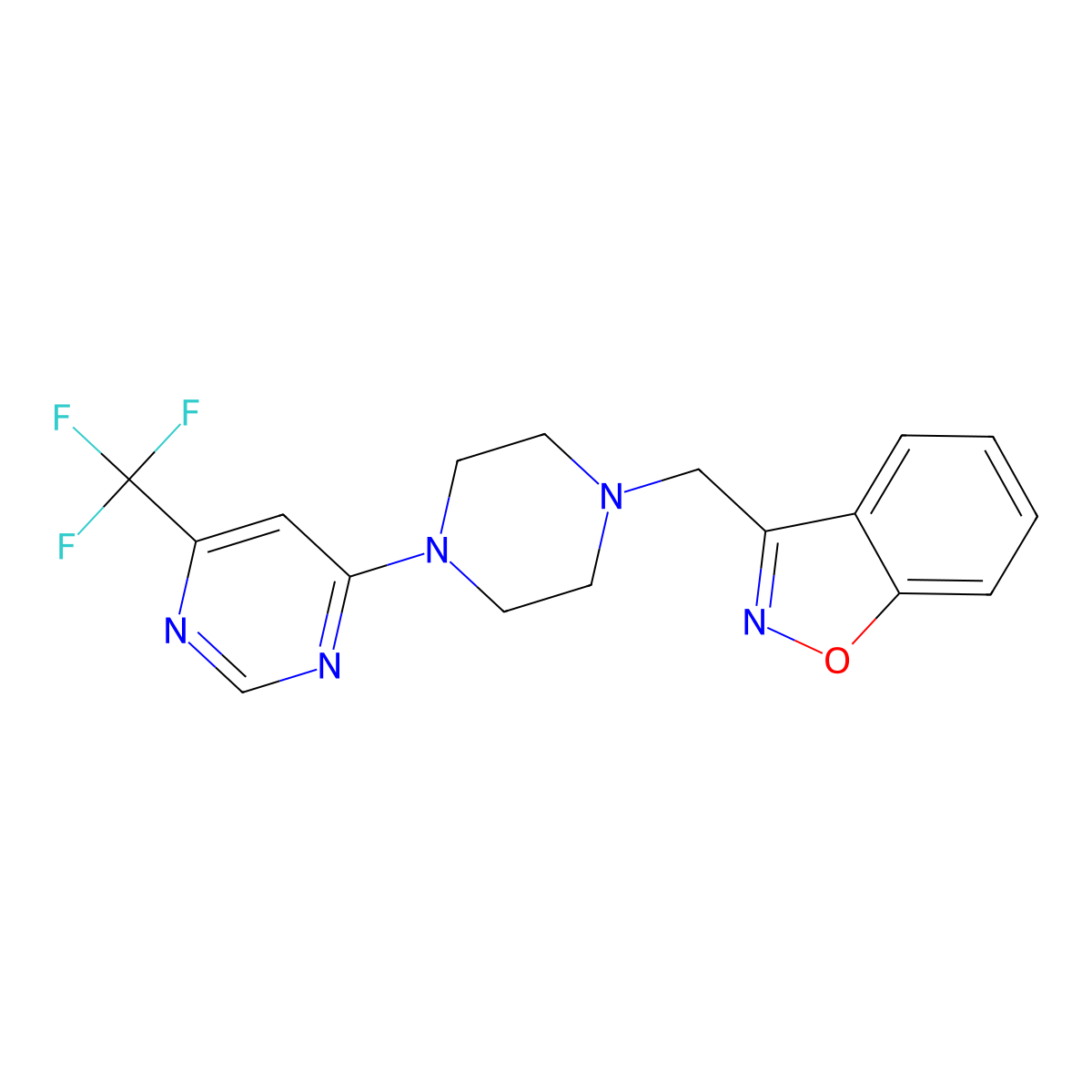 3-({4-[6-(Trifluoromethyl)pyrimidin-4-yl]piperazin-1-yl}methyl)-1,2-benzoxazole molecular structure, CAS 3030809-35-6