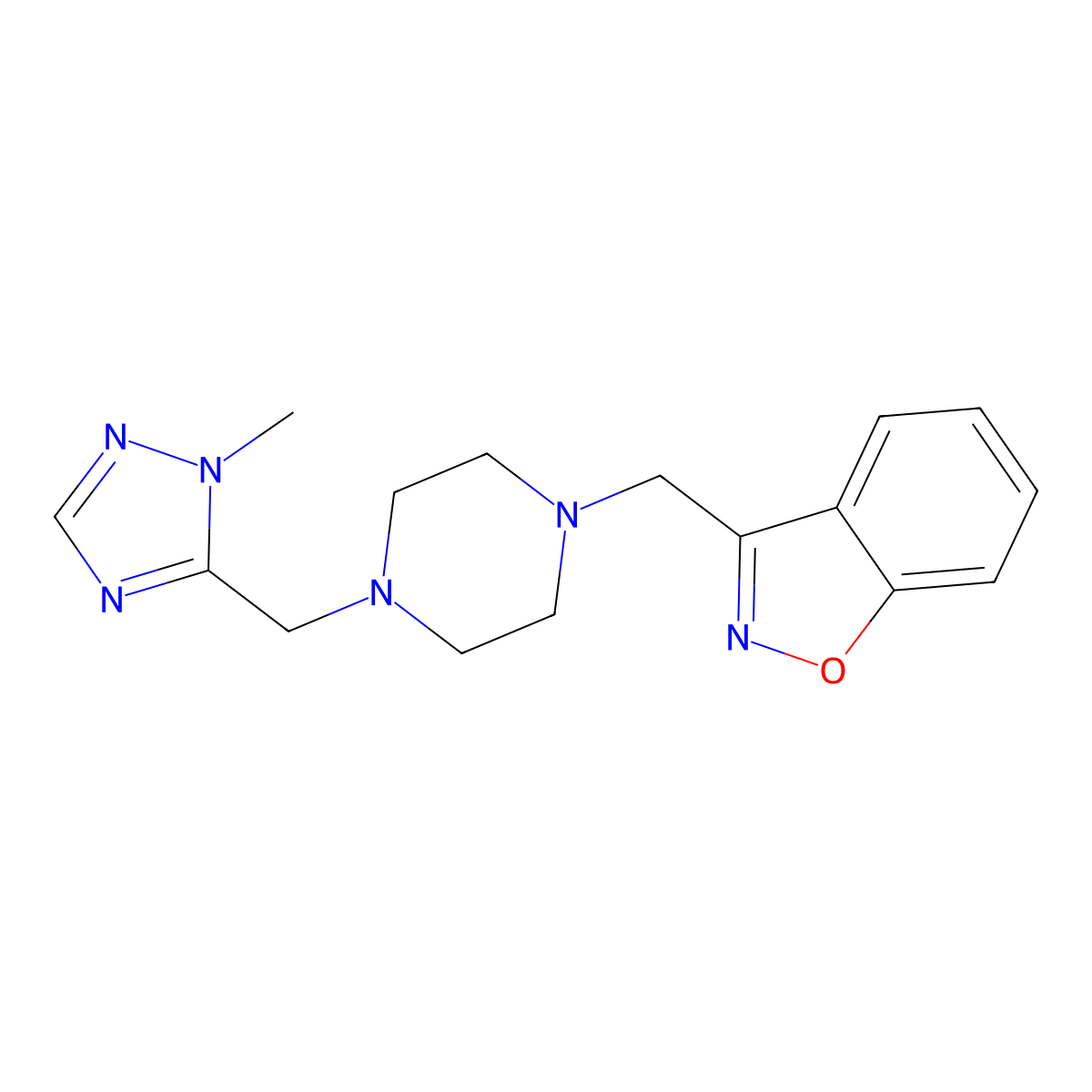 3-({4-[(1-methyl-1H-1,2,4-triazol-5-yl)methyl]piperazin-1-yl}methyl)-1,2-benzoxazole molecular structure, CAS 3030809-38-9