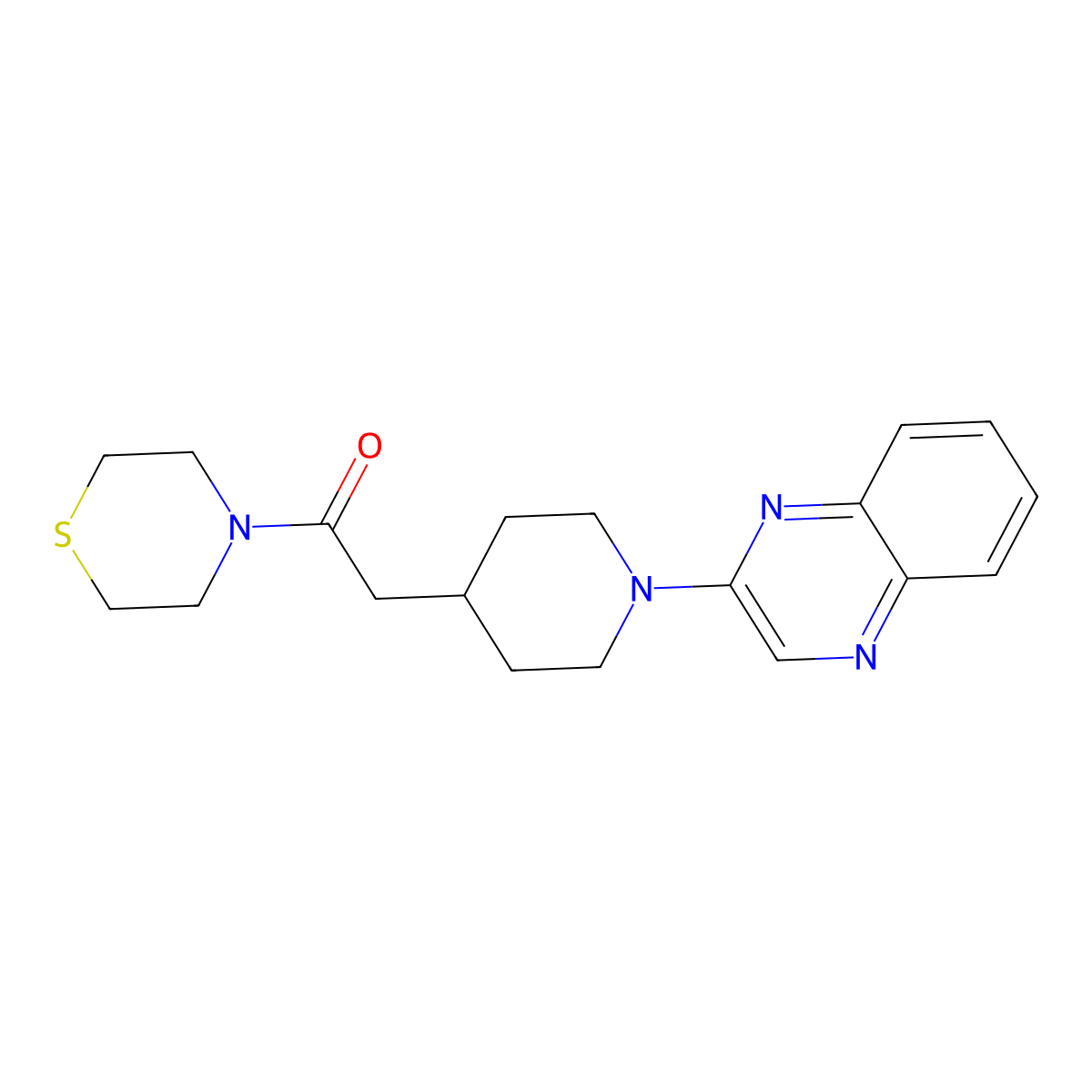 2-[1-(Quinoxalin-2-yl)piperidin-4-yl]-1-(thiomorpholin-4-yl)ethan-1-one molecular structure, CAS 3030809-51-6