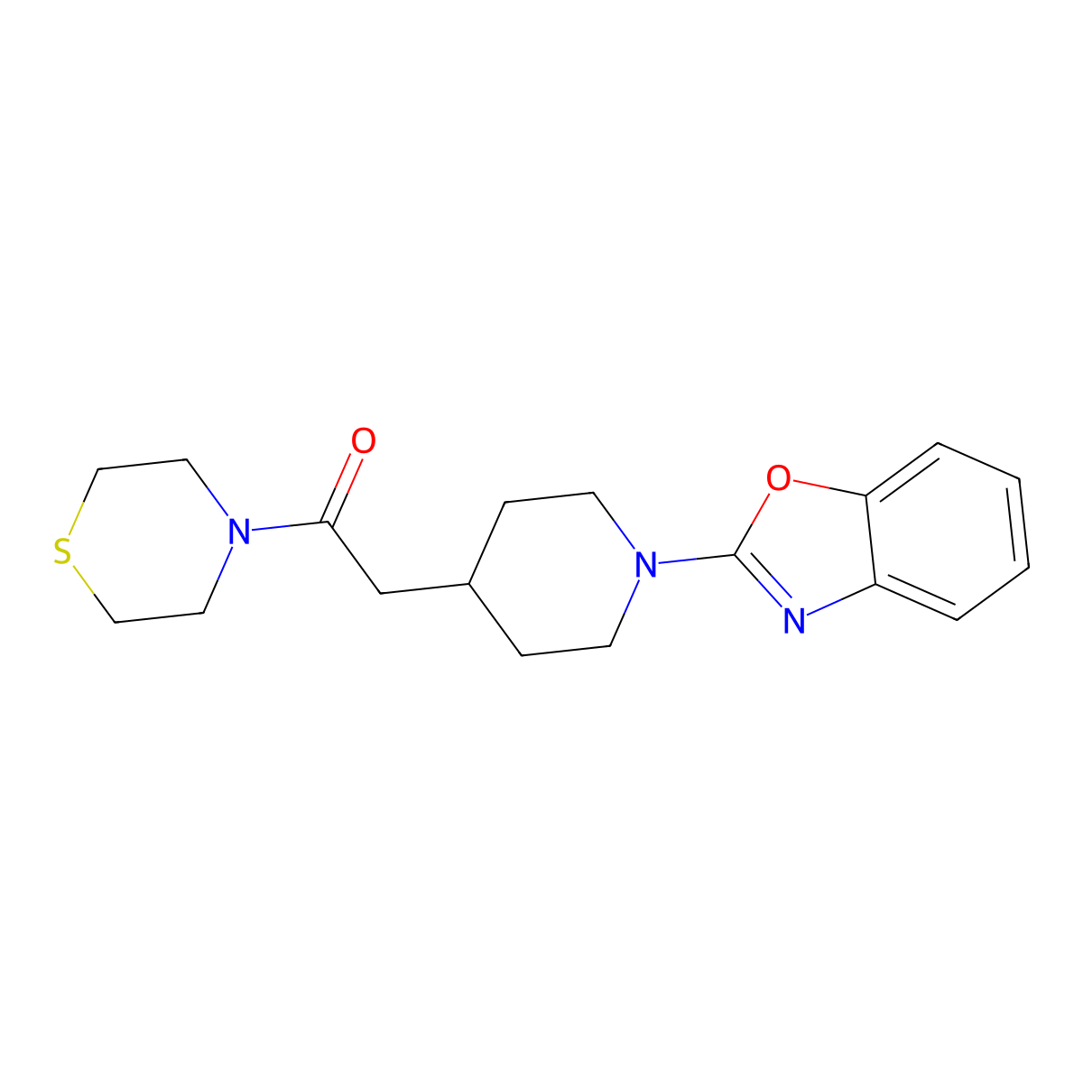 2-[1-(1,3-Benzoxazol-2-yl)piperidin-4-yl]-1-(thiomorpholin-4-yl)ethan-1-one molecular structure, CAS 3030809-53-8