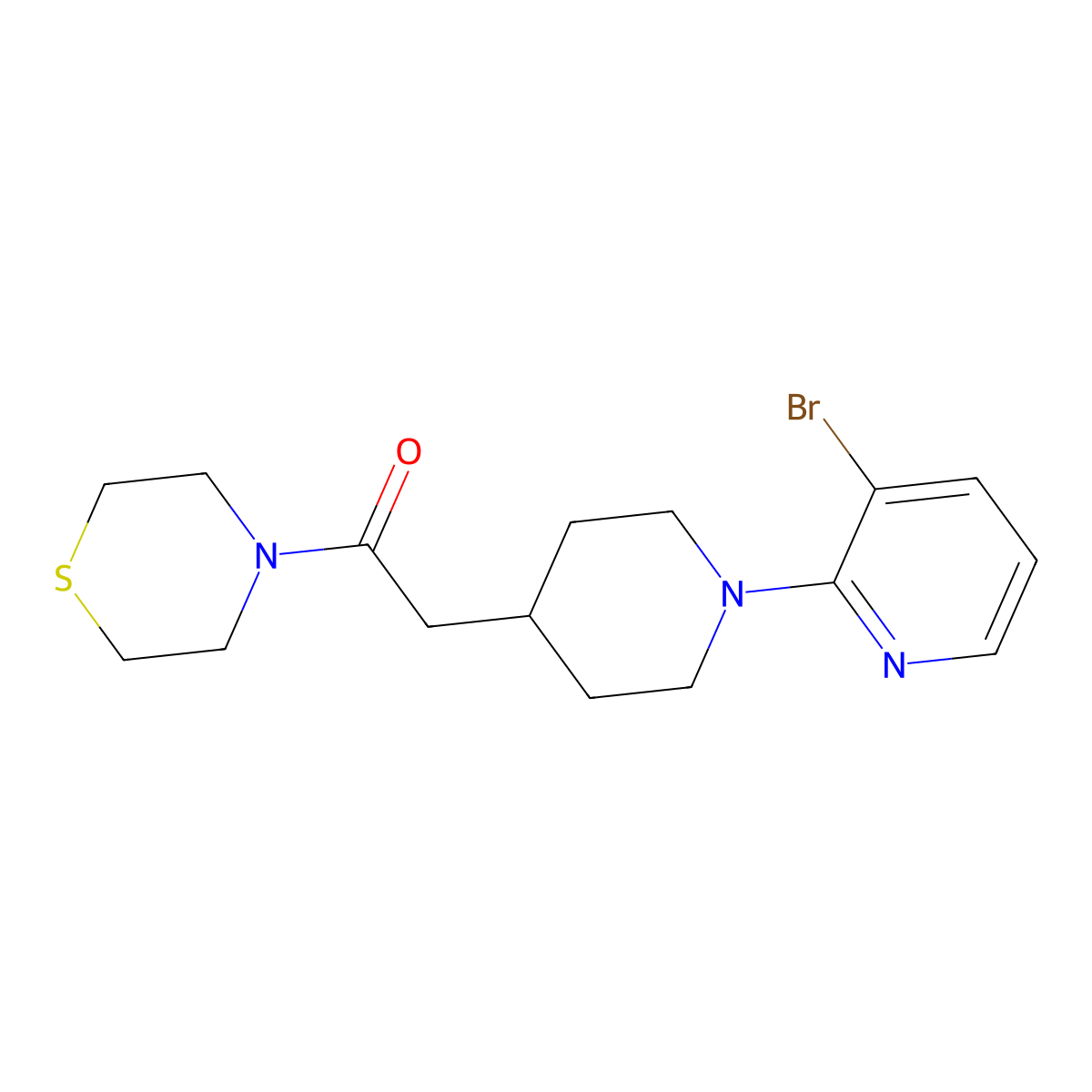 2-[1-(3-Bromopyridin-2-yl)piperidin-4-yl]-1-(thiomorpholin-4-yl)ethan-1-one molecular structure, CAS 3030809-56-1