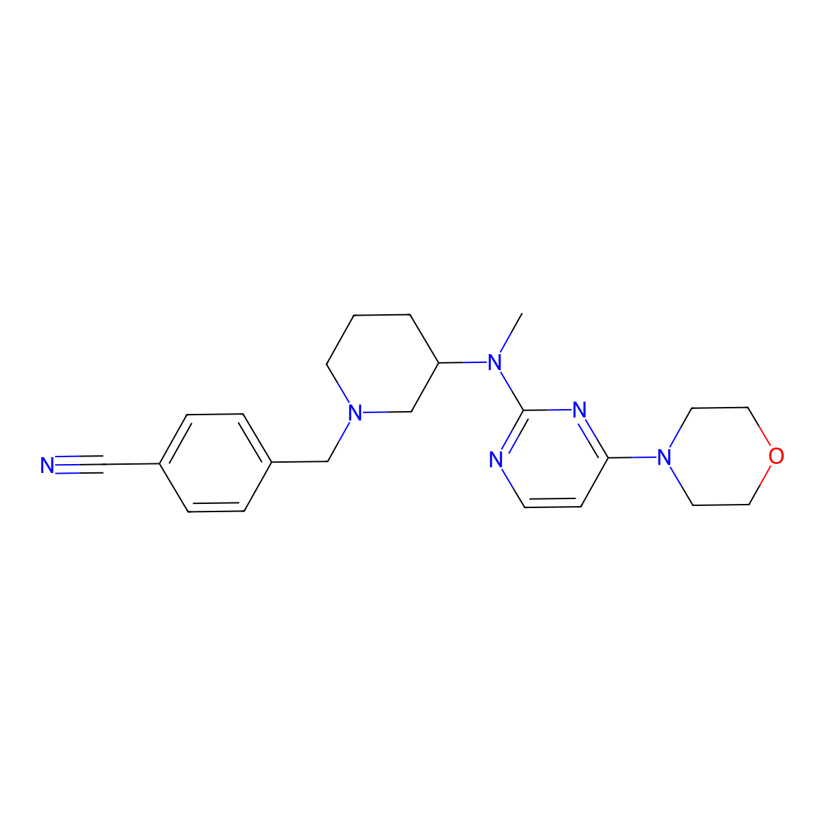 4-[(3-{Methyl[4-(morpholin-4-yl)pyrimidin-2-yl]amino}piperidin-1-yl)methyl]benzonitrile molecular structure, CAS 3030809-57-2