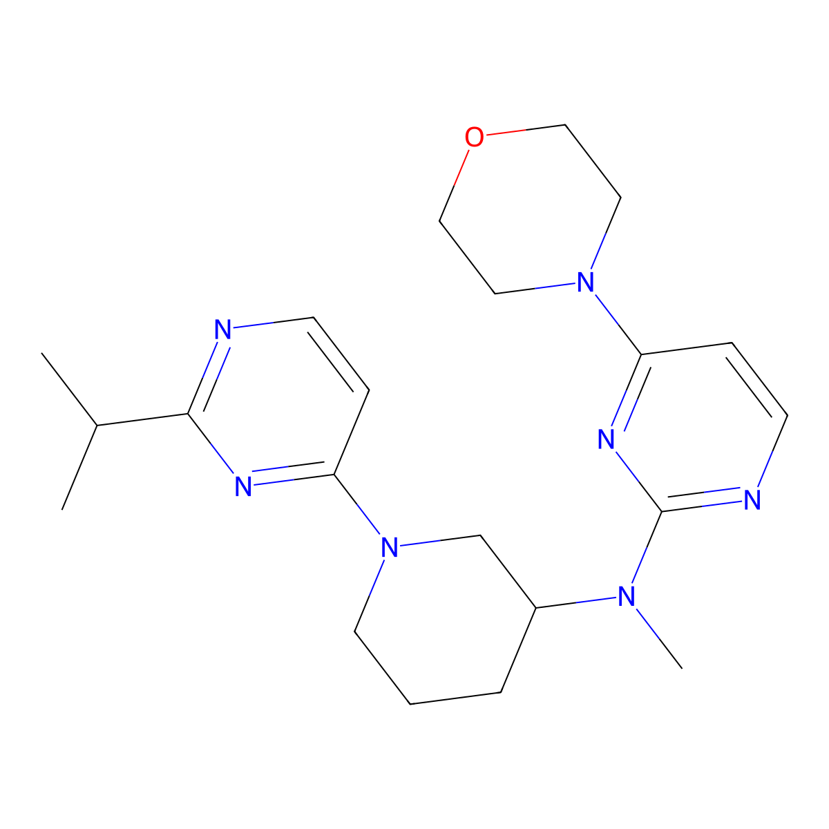 N-methyl-4-(morpholin-4-yl)-N-{1-[2-(propan-2-yl)pyrimidin-4-yl]piperidin-3-yl}pyrimidin-2-amine molecular structure, CAS 3030809-60-7