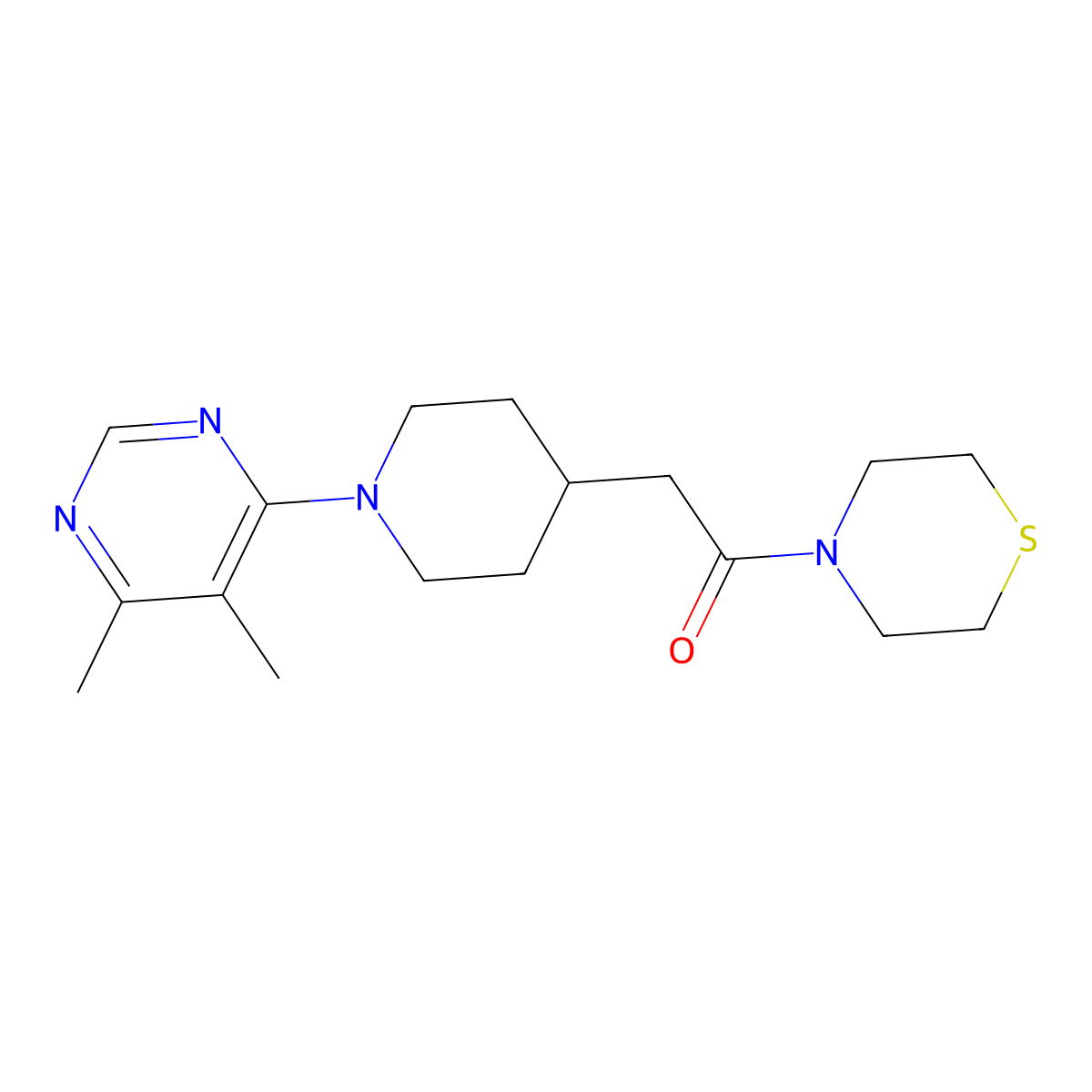 2-{1-[6-(Dimethylamino)pyrimidin-4-yl]piperidin-4-yl}-1-(thiomorpholin-4-yl)ethan-1-one molecular structure, CAS 3030809-62-9