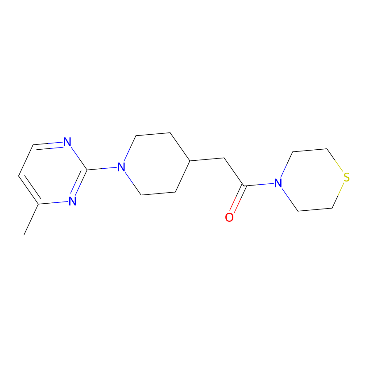 2-[1-(4-Methylpyrimidin-2-yl)piperidin-4-yl]-1-(thiomorpholin-4-yl)ethan-1-one molecular structure, CAS 3030809-64-1