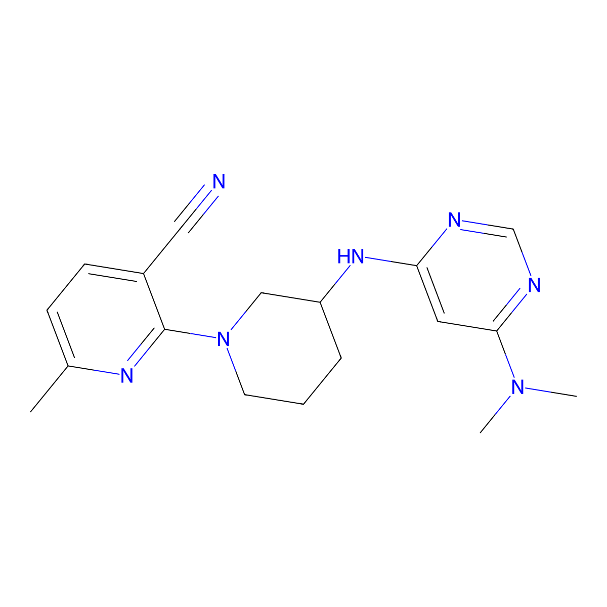 2-(3-{[6-(Dimethylamino)pyrimidin-4-yl]amino}piperidin-1-yl)-6-methylpyridine-3-carbonitrile molecular structure, CAS 3030809-65-2