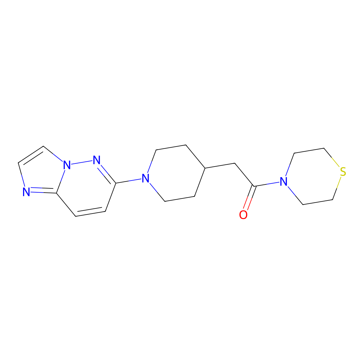 2-(1-{Imidazo[1,2-b]pyridazin-6-yl}piperidin-4-yl)-1-(thiomorpholin-4-yl)ethan-1-one molecular structure, CAS 3030809-66-3