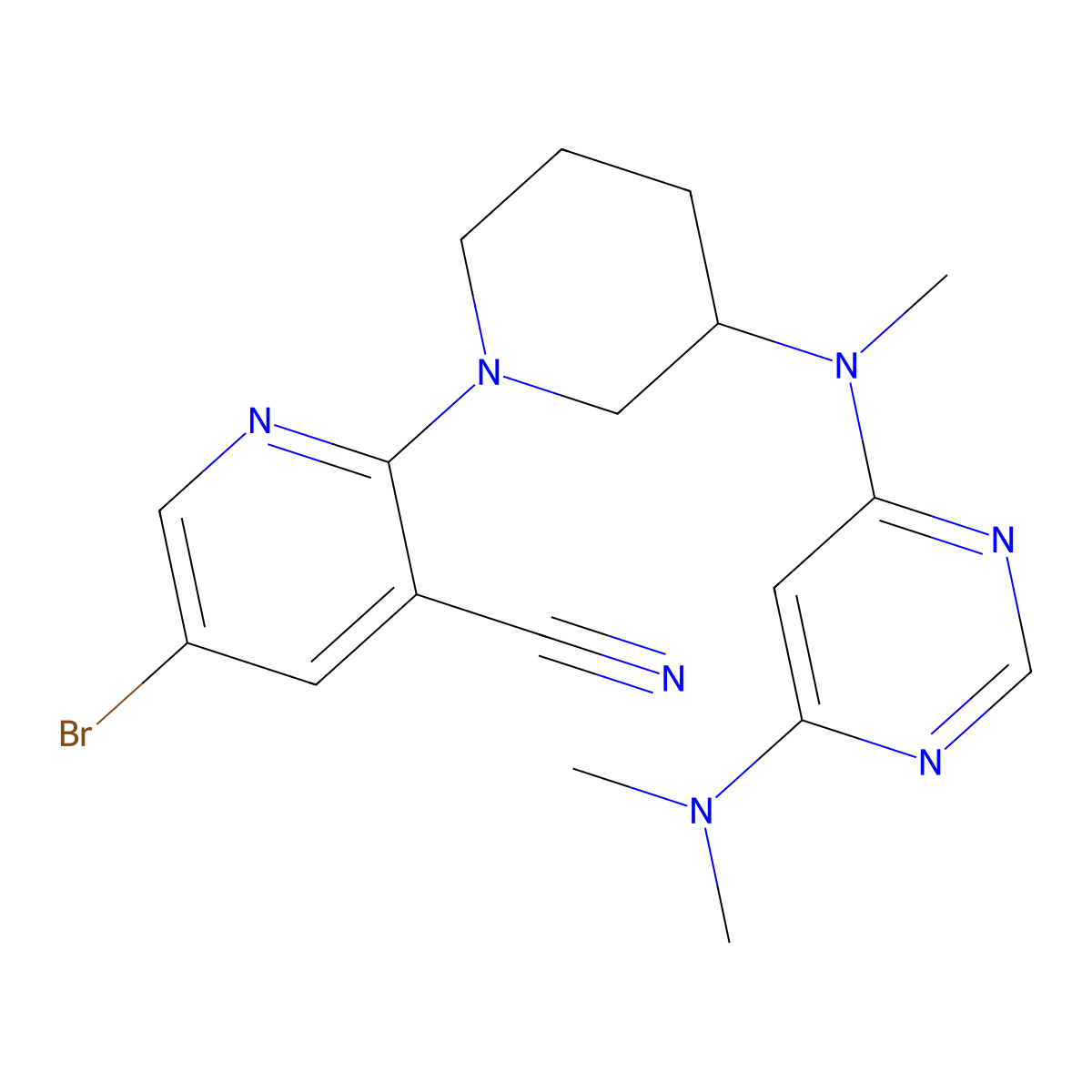 5-Bromo-2-(3-{[6-(dimethylamino)pyrimidin-4-yl](methyl)amino}piperidin-1-yl)pyridine-3-carbonitrile molecular structure, CAS 3030809-67-4