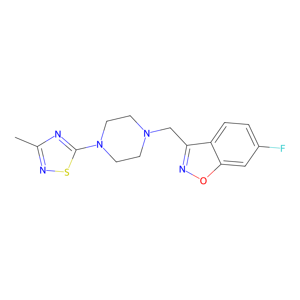6-Fluoro-3-{[4-(3-methyl-1,2,4-thiadiazol-5-yl)piperazin-1-yl]methyl}-1,2-benzoxazole molecular structure, CAS 3030809-69-6