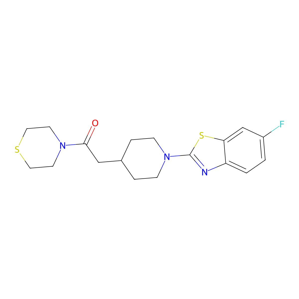 2-[1-(6-Fluoro-1,3-benzothiazol-2-yl)piperidin-4-yl]-1-(thiomorpholin-4-yl)ethan-1-one molecular structure, CAS 3030809-70-9