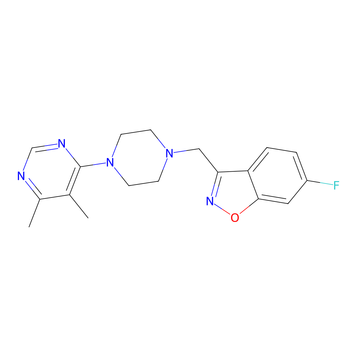 3-{[4-(5,6-Dimethylpyrimidin-4-yl)piperazin-1-yl]methyl}-6-fluoro-1,2-benzoxazole molecular structure, CAS 3030809-75-4
