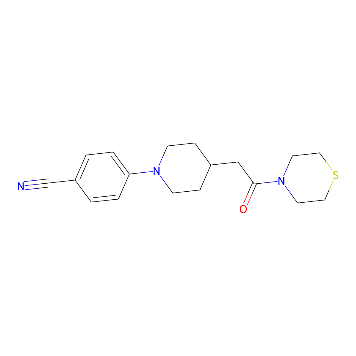 4-{4-[2-Oxo-2-(thiomorpholin-4-yl)ethyl]piperidin-1-yl}benzonitrile molecular structure, CAS 3030809-76-5