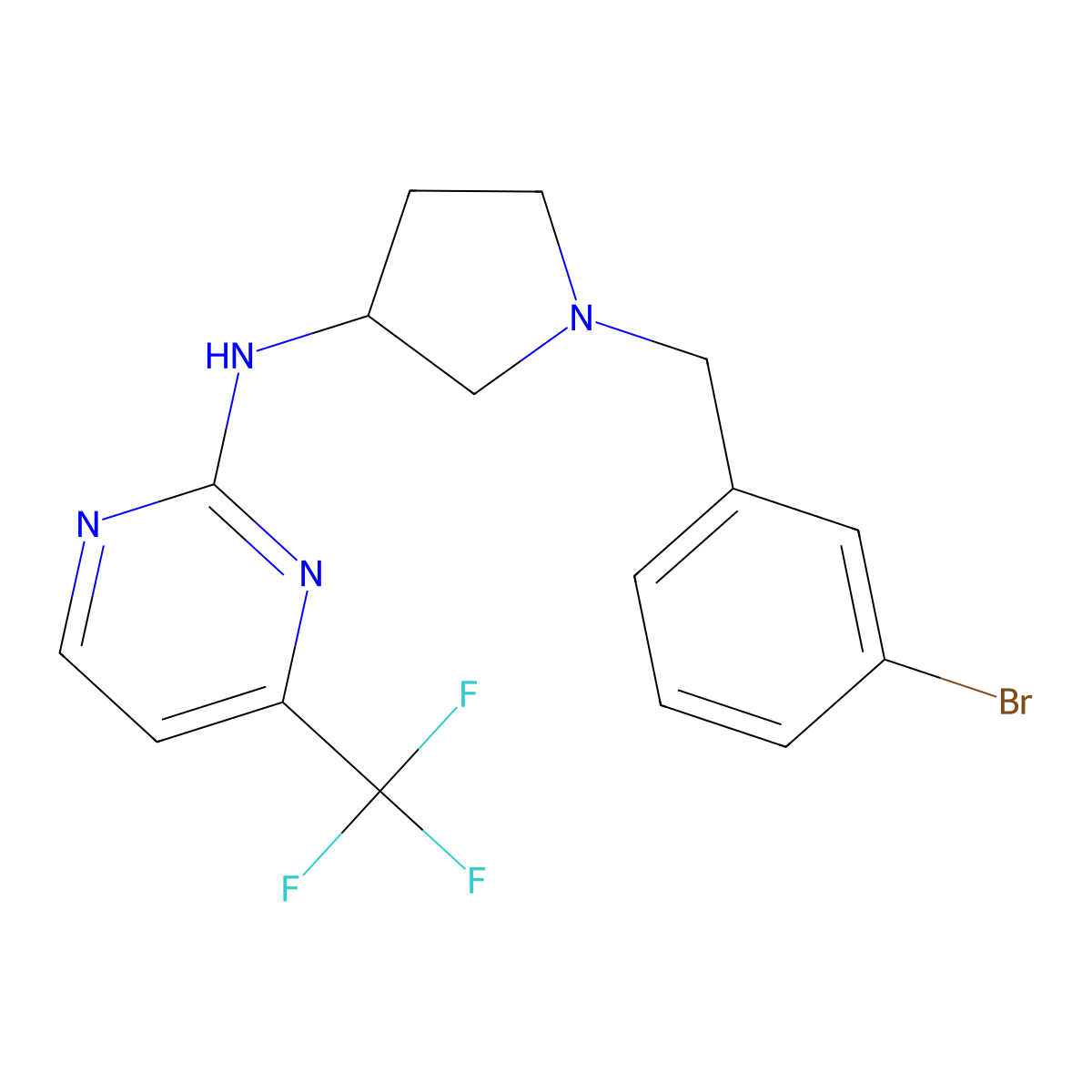 N-[1-[(3-bromophenyl)methyl]pyrrolidin-3-yl]-4-(trifluoromethyl)pyrimidin-2-amine molecular structure, CAS 3030809-77-6