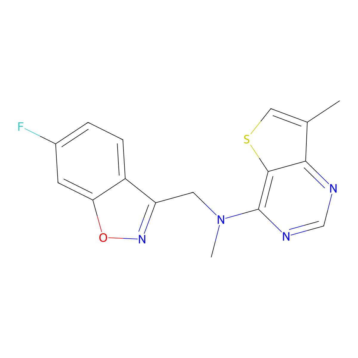 N-[(6-fluoro-1,2-benzoxazol-3-yl)methyl]-N,7-dimethylthieno[3,2-d]pyrimidin-4-amine molecular structure, CAS 3030809-78-7