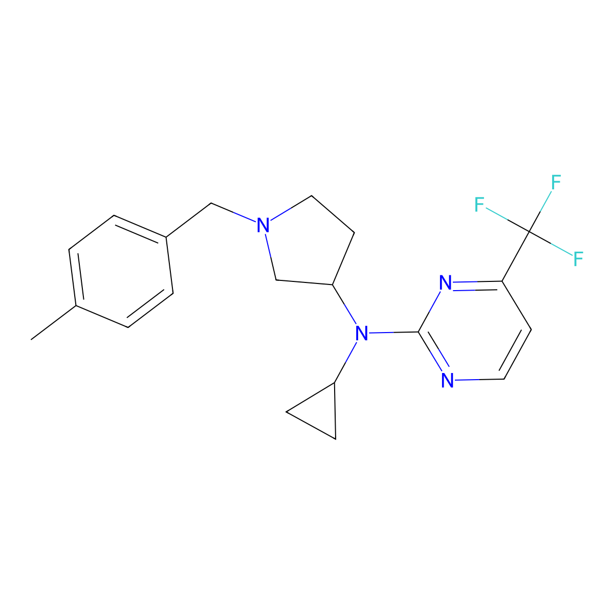 N-cyclopropyl-N-{1-[(4-methylphenyl)methyl]pyrrolidin-3-yl}-4-(trifluoromethyl)pyrimidin-2-amine molecular structure, CAS 3030809-80-1