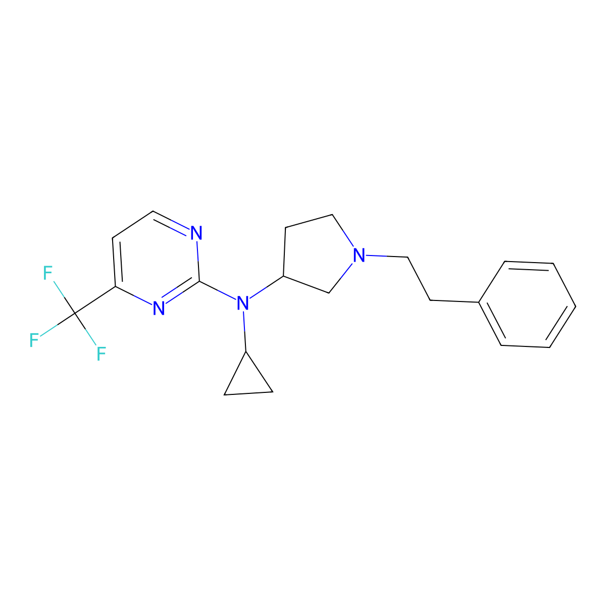 N-cyclopropyl-N-[1-(2-phenylethyl)pyrrolidin-3-yl]-4-(trifluoromethyl)pyrimidin-2-amine molecular structure, CAS 3030809-82-3