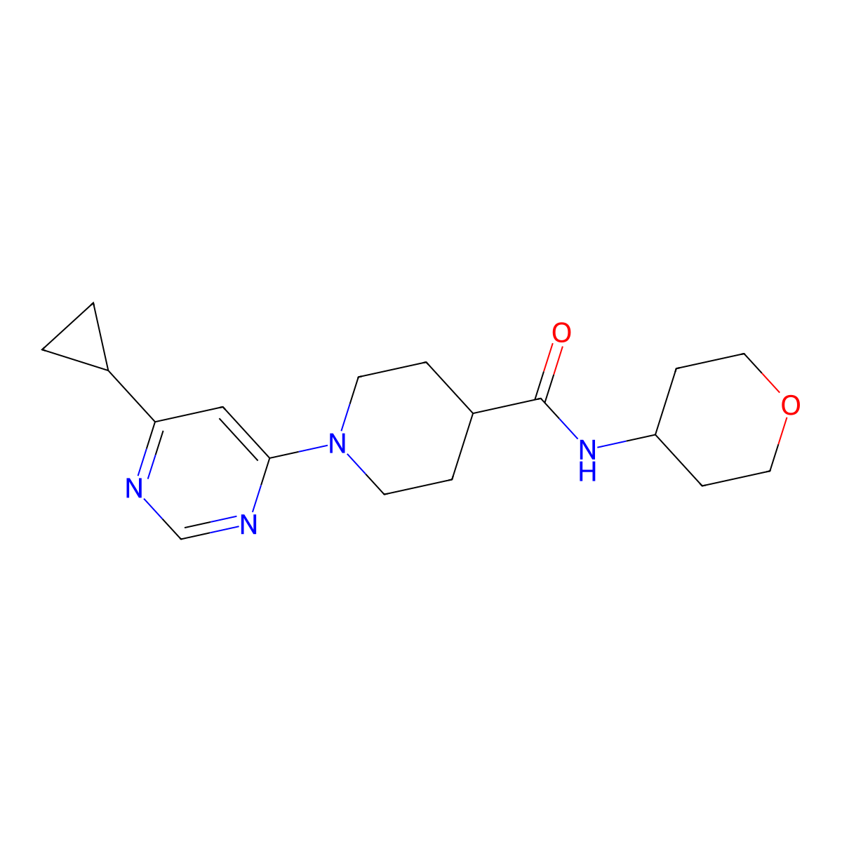 1-(6-cyclopropylpyrimidin-4-yl)-N-(oxan-4-yl)piperidine-4-carboxamide molecular structure, CAS 3030809-83-4