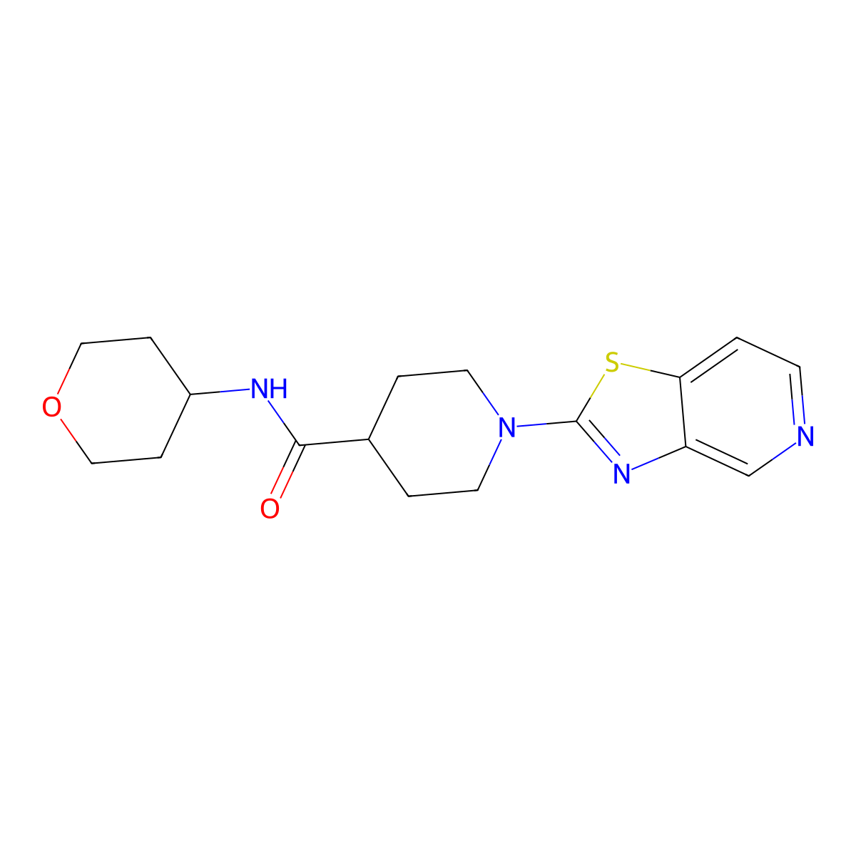 N-(oxan-4-yl)-1-{[1,3]thiazolo[4,5-c]pyridin-2-yl}piperidine-4-carboxamide molecular structure, CAS 3030809-85-6