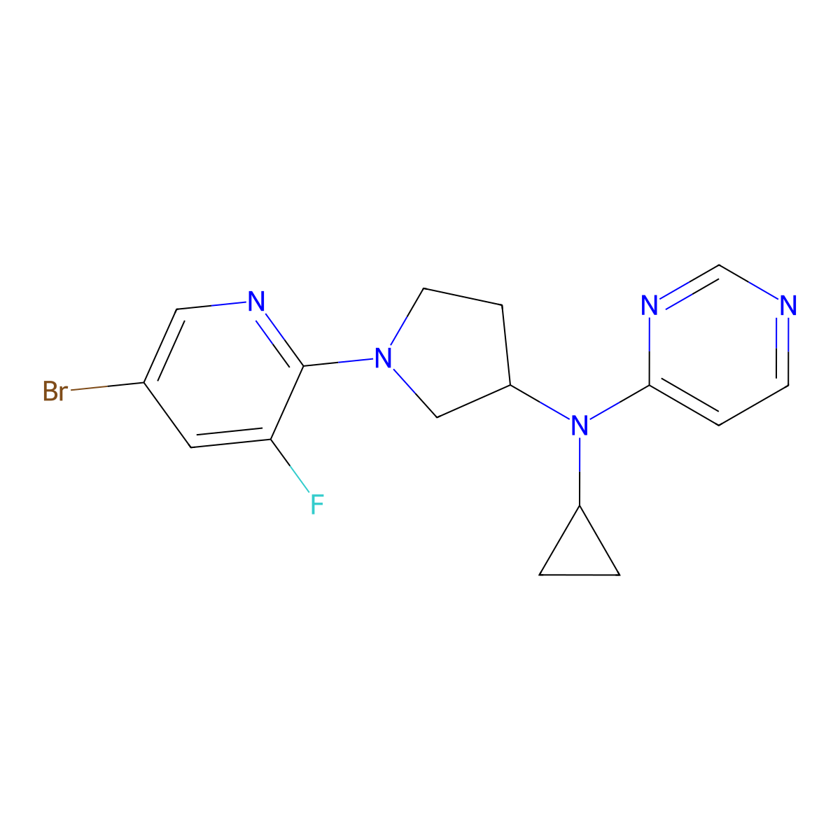 N-[1-(5-bromo-3-fluoropyridin-2-yl)pyrrolidin-3-yl]-N-cyclopropylpyrimidin-4-amine molecular structure, CAS 3030809-92-5