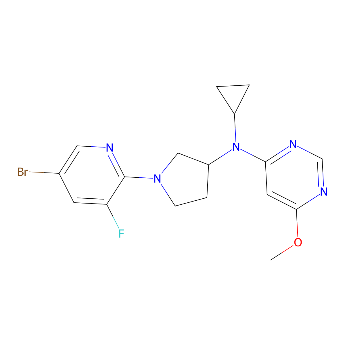 N-[1-(5-bromo-3-fluoropyridin-2-yl)pyrrolidin-3-yl]-N-cyclopropyl-6-methoxypyrimidin-4-amine molecular structure, CAS 3030810-00-2