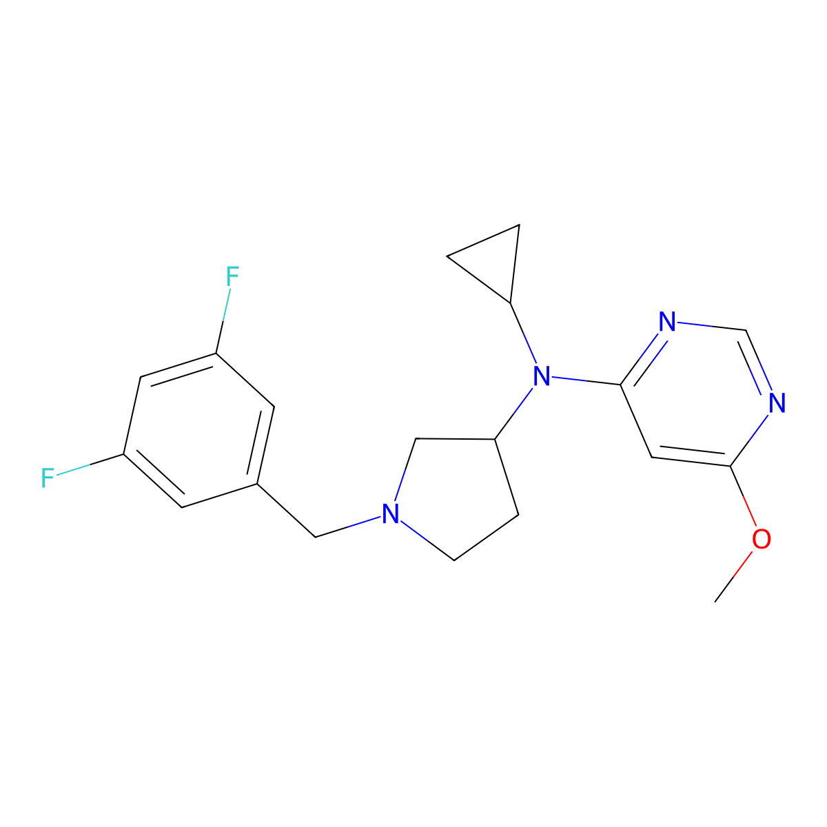 N-cyclopropyl-N-{1-[(3,5-difluorophenyl)methyl]pyrrolidin-3-yl}-6-methoxypyrimidin-4-amine molecular structure, CAS 3030810-01-3