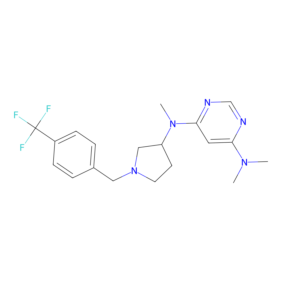 N4,N4,N6-trimethyl-N6-(1-{[4-(trifluoromethyl)phenyl]methyl}pyrrolidin-3-yl)pyrimidine-4,6-diamine molecular structure, CAS 3030810-02-4