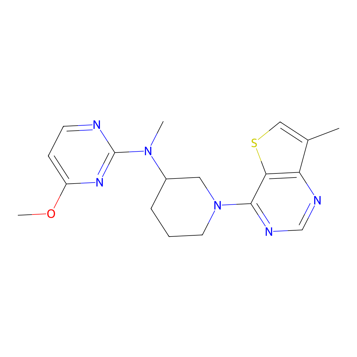4-methoxy-N-methyl-N-(1-{7-methylthieno[3,2-d]pyrimidin-4-yl}piperidin-3-yl)pyrimidin-2-amine molecular structure, CAS 3030810-06-8