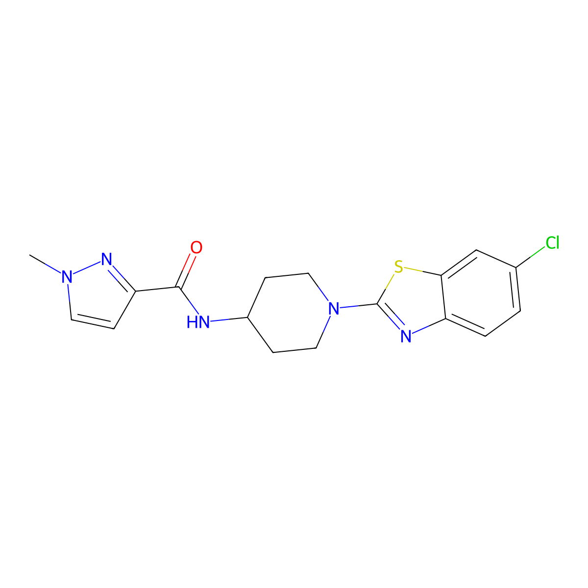 N-[1-(6-chloro-1,3-benzothiazol-2-yl)piperidin-4-yl]-1-methyl-1H-pyrazole-3-carboxamide molecular structure, CAS 3030810-07-9
