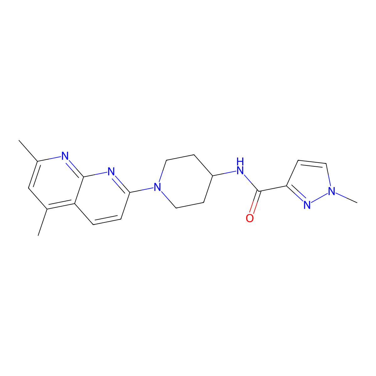N-[1-(5,7-dimethyl-1,8-naphthyridin-2-yl)piperidin-4-yl]-1-methyl-1H-pyrazole-3-carboxamide molecular structure, CAS 3030810-09-1